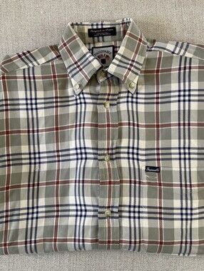Faconnable France Button Collar Plaid Shirt Pockets S